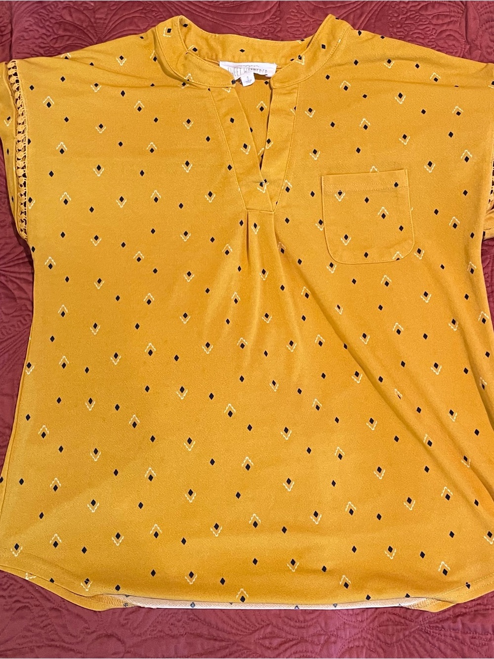 Sweet Wanderer Mustard Yellow Top with Navy Dot Detail